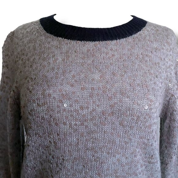 J Crew Womens Sweater Sz Medium Gray Wool Sequined Wool Mohair Holiday Preppy - Picture 3 of 6